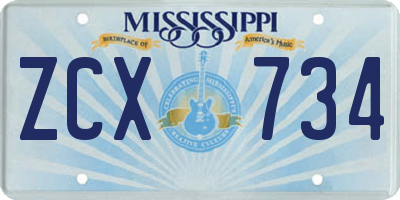 MS license plate ZCX734
