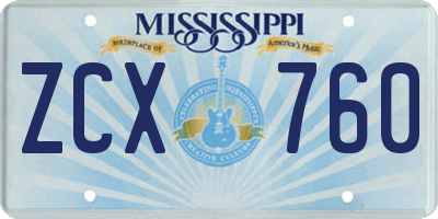 MS license plate ZCX760
