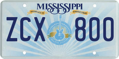 MS license plate ZCX800
