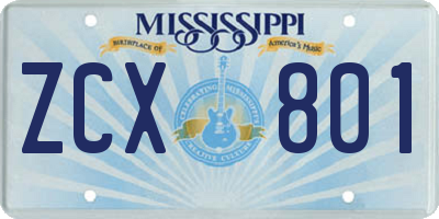 MS license plate ZCX801