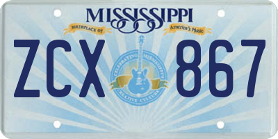 MS license plate ZCX867