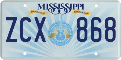 MS license plate ZCX868