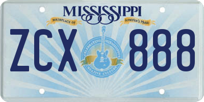 MS license plate ZCX888