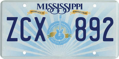 MS license plate ZCX892