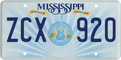 MS license plate ZCX920