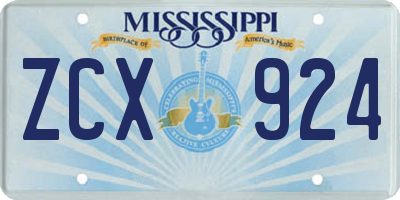 MS license plate ZCX924