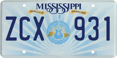 MS license plate ZCX931