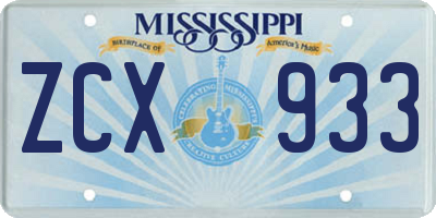 MS license plate ZCX933