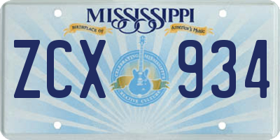 MS license plate ZCX934