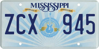 MS license plate ZCX945
