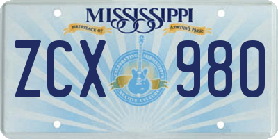 MS license plate ZCX980