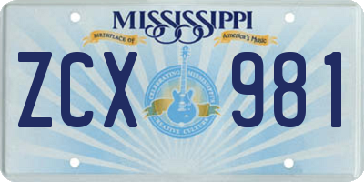 MS license plate ZCX981