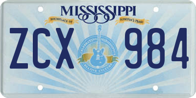 MS license plate ZCX984
