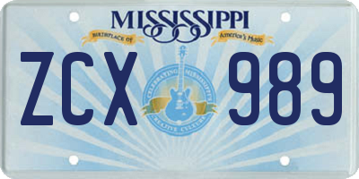 MS license plate ZCX989