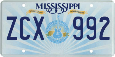 MS license plate ZCX992