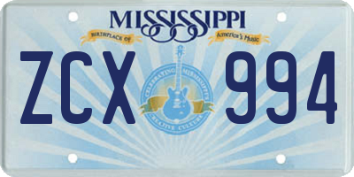 MS license plate ZCX994