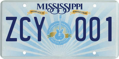 MS license plate ZCY001