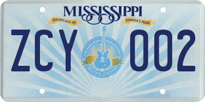 MS license plate ZCY002