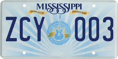 MS license plate ZCY003