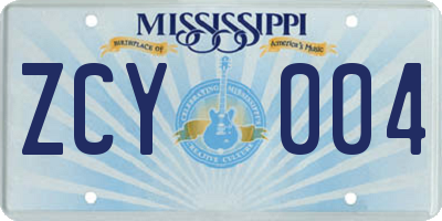 MS license plate ZCY004