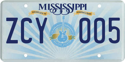 MS license plate ZCY005