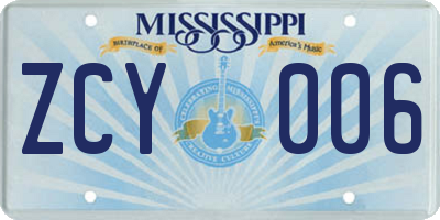 MS license plate ZCY006