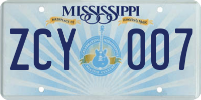MS license plate ZCY007