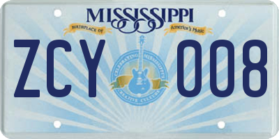 MS license plate ZCY008