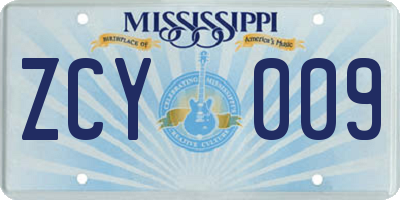 MS license plate ZCY009