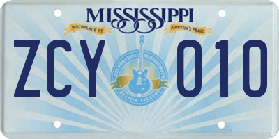 MS license plate ZCY010