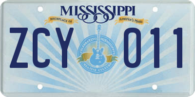 MS license plate ZCY011