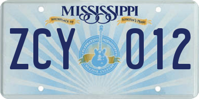 MS license plate ZCY012
