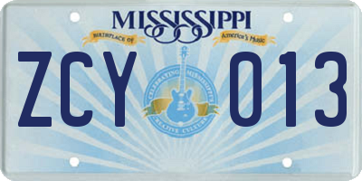 MS license plate ZCY013