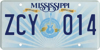MS license plate ZCY014
