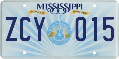 MS license plate ZCY015