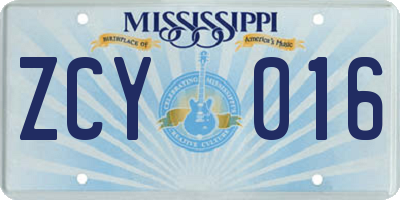 MS license plate ZCY016