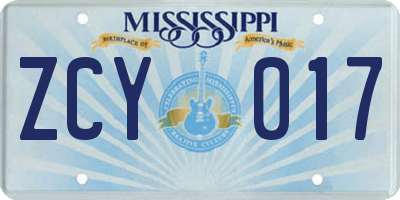 MS license plate ZCY017