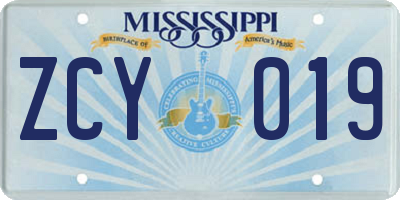 MS license plate ZCY019