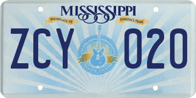 MS license plate ZCY020