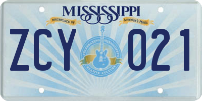 MS license plate ZCY021