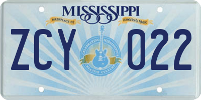 MS license plate ZCY022