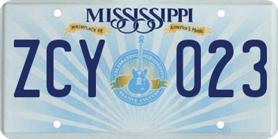 MS license plate ZCY023