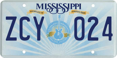 MS license plate ZCY024