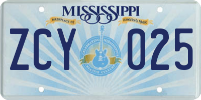 MS license plate ZCY025