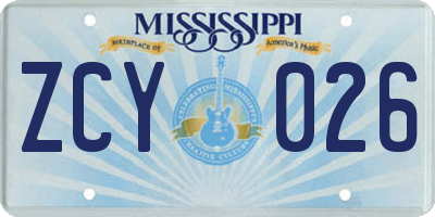 MS license plate ZCY026
