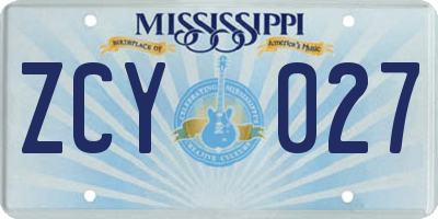 MS license plate ZCY027