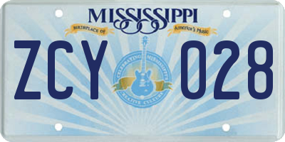 MS license plate ZCY028