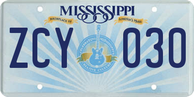 MS license plate ZCY030