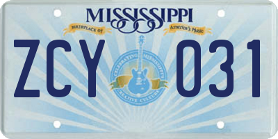 MS license plate ZCY031