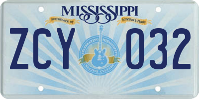MS license plate ZCY032